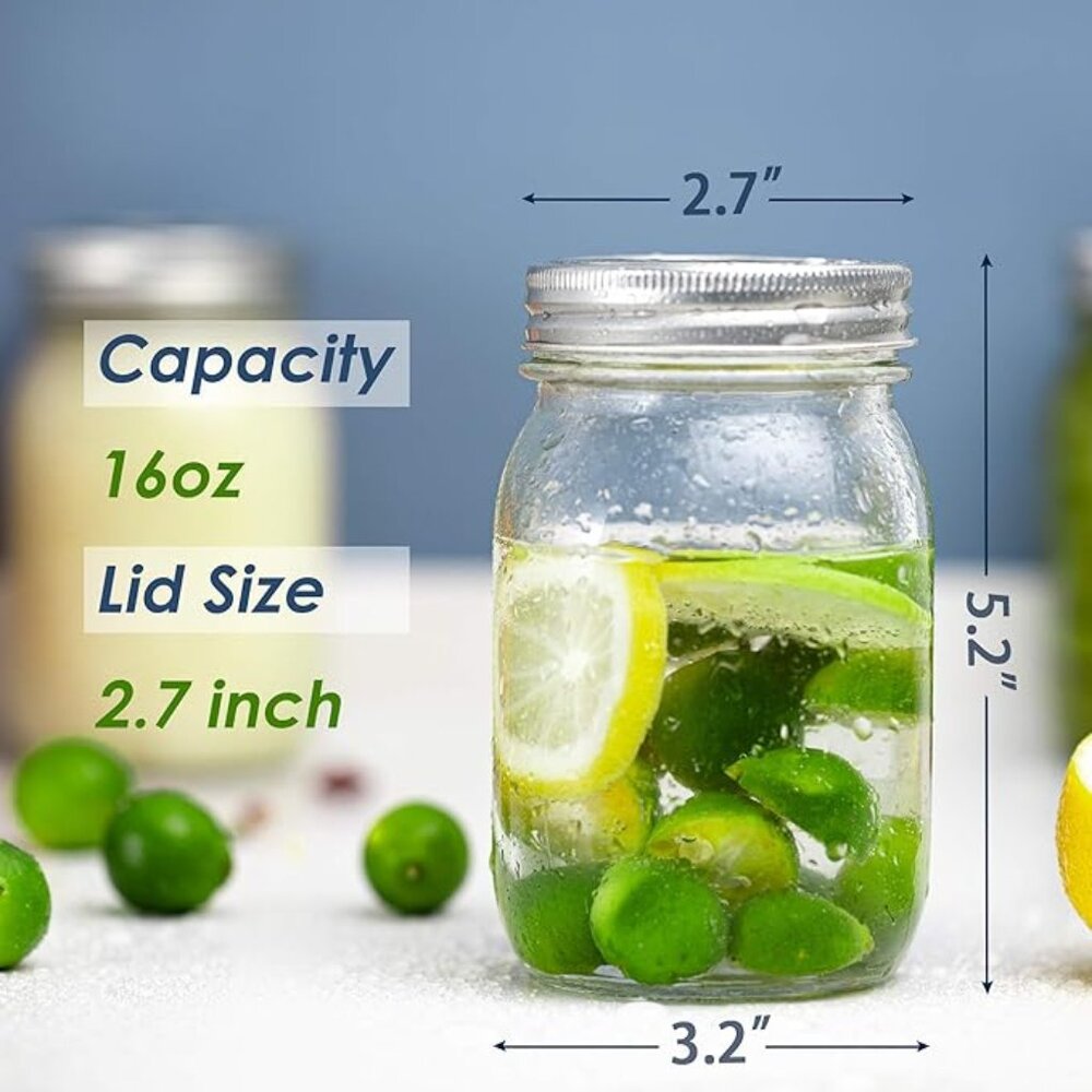 16-oz Glass Mason Jars, New 4 Pack